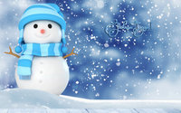 Веселый снеговик с шарфом в шапке 
