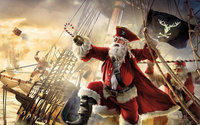 Санта в образе пирата на корабле 